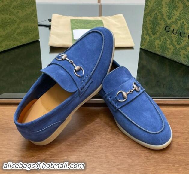 Unique Style Gucci Men's Horsebit Suede Loafers Blue 814125