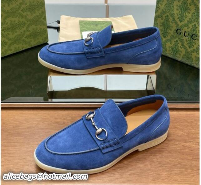 Unique Style Gucci Men's Horsebit Suede Loafers Blue 814125