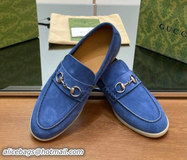 Unique Style Gucci Men's Horsebit Suede Loafers Blue 814125