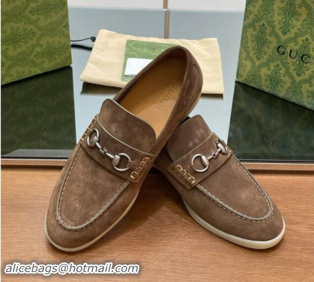 Charming Gucci Men's Horsebit Suede Loafers Dark Brown 814126