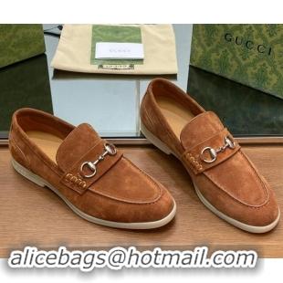 Good Product Gucci Men's Horsebit Suede Loafers Tan Brown 814127