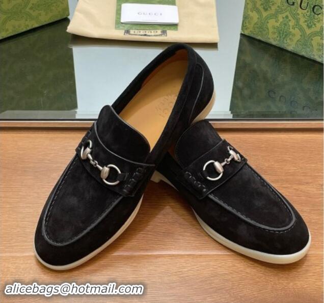 Popular Style Gucci Men's Horsebit Suede Loafers Black 814128