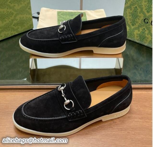 Popular Style Gucci Men's Horsebit Suede Loafers Black 814128