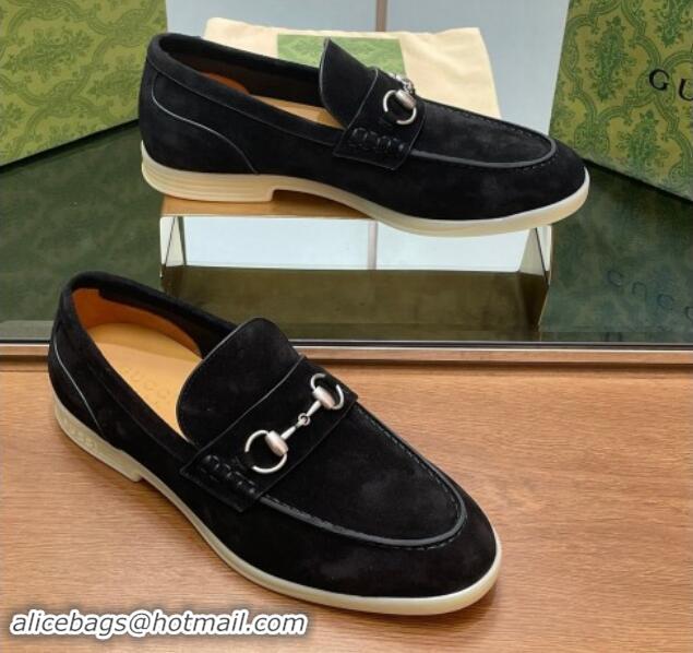 Popular Style Gucci Men's Horsebit Suede Loafers Black 814128