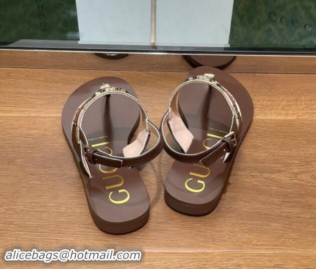 Best Product Gucci Interlocking G Web GG Canvas Flat Thong Sandals Beige 814132