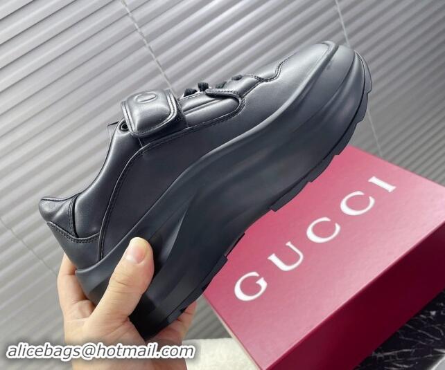 Pretty Style Gucci Wave Wedge Sneakers 6.3cm in Black Leather 906001