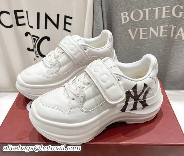 Grade Quality Gucci NY Wave Wedge Sneakers 6.3cm in White Leather 906002