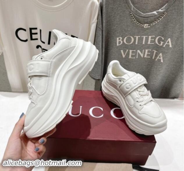 Grade Quality Gucci NY Wave Wedge Sneakers 6.3cm in White Leather 906002