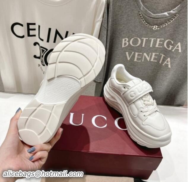 Grade Quality Gucci NY Wave Wedge Sneakers 6.3cm in White Leather 906002