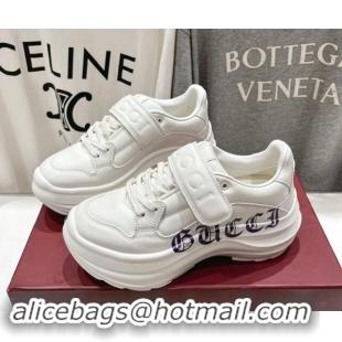 Good Quality Gucci Wave Wedge Sneakers 6.3cm in White Leather with GUCCI Print 906003