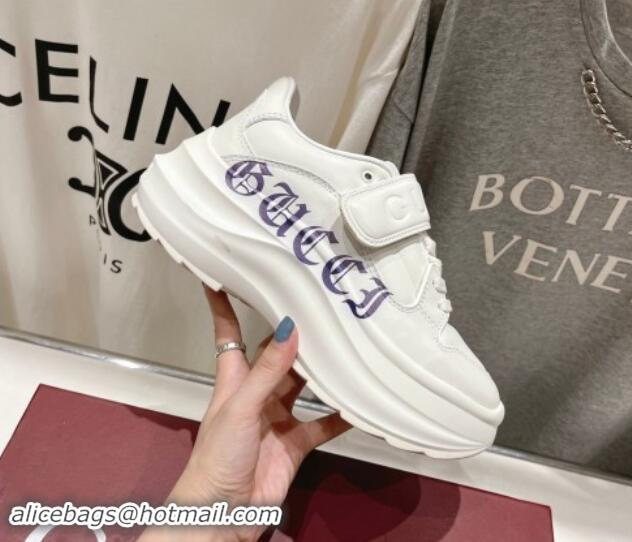 Good Quality Gucci Wave Wedge Sneakers 6.3cm in White Leather with GUCCI Print 906003