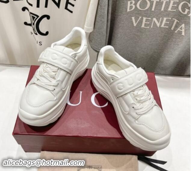 Good Quality Gucci Wave Wedge Sneakers 6.3cm in White Leather with GUCCI Print 906003