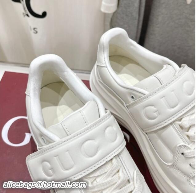 Good Quality Gucci Wave Wedge Sneakers 6.3cm in White Leather with GUCCI Print 906003