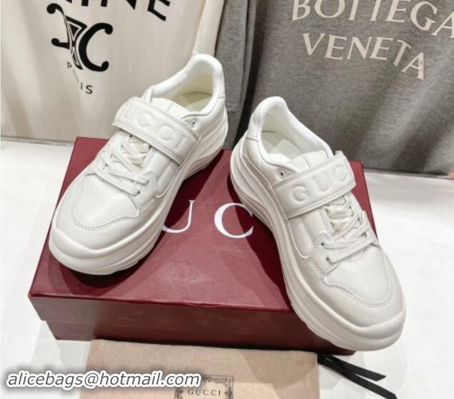 Stylish Gucci Wave Wedge Sneakers 6.3cm in White Leather with Chinese Dragon Print 906005