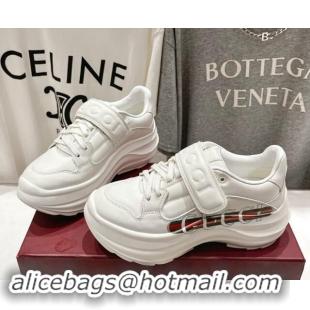 Durable Gucci Wave Wedge Sneakers 6.3cm in White Leather with Web Print 906006