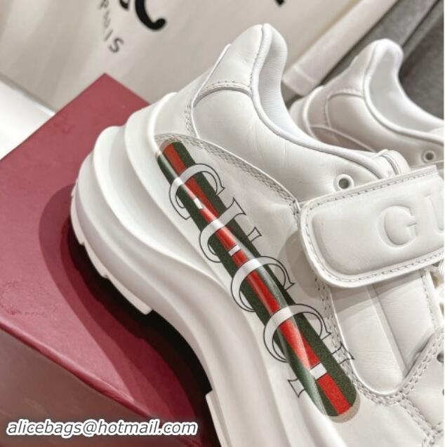 Durable Gucci Wave Wedge Sneakers 6.3cm in White Leather with Web Print 906006