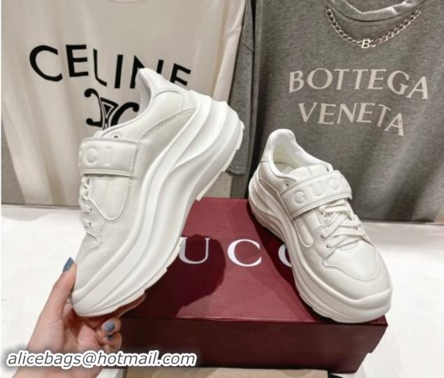 Durable Gucci Wave Wedge Sneakers 6.3cm in White Leather with Web Print 906006