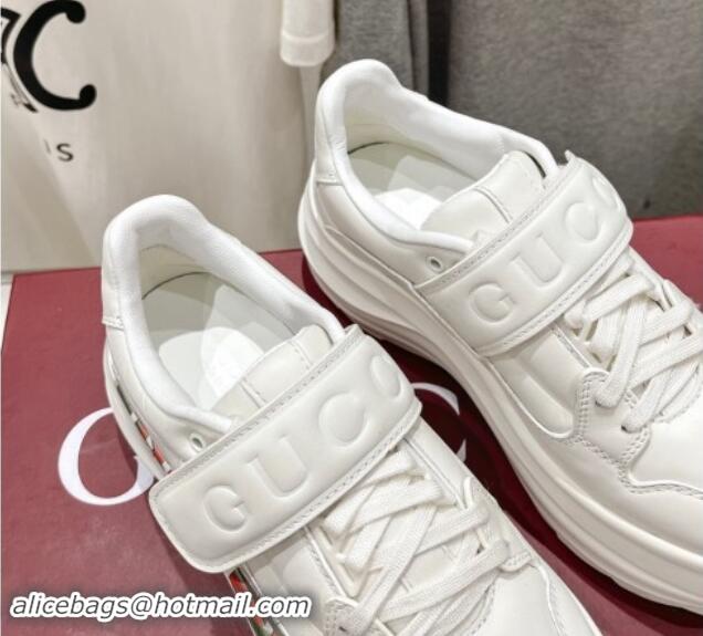 Durable Gucci Wave Wedge Sneakers 6.3cm in White Leather with Web Print 906006