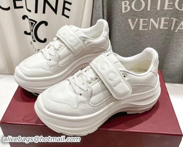 Luxurious Gucci Wave Wedge Sneakers 6.3cm in White Calf Leather 906007