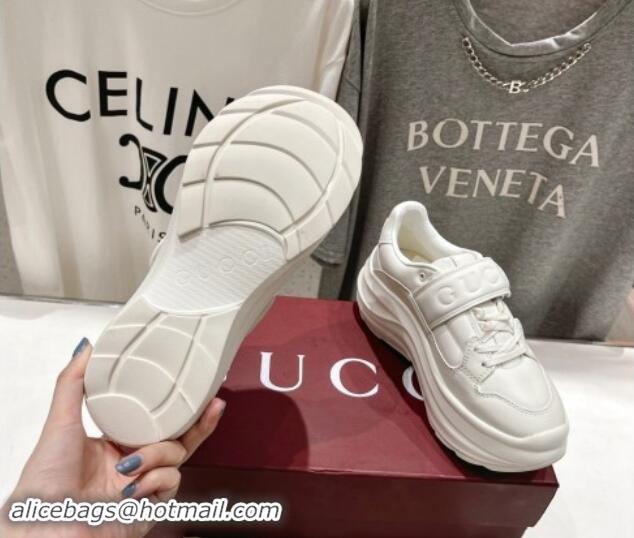 Luxurious Gucci Wave Wedge Sneakers 6.3cm in White Calf Leather 906007