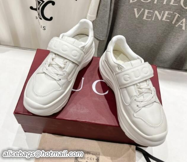 Luxurious Gucci Wave Wedge Sneakers 6.3cm in White Calf Leather 906007