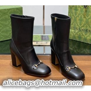 Low Cost Gucci Leather Horsebit Heel Ankle Boots 6.5cm Black 906008