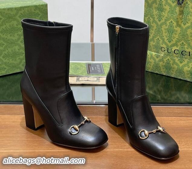 Low Cost Gucci Leather Horsebit Heel Ankle Boots 6.5cm Black 906008