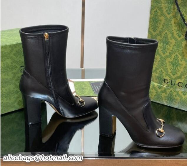 Low Cost Gucci Leather Horsebit Heel Ankle Boots 6.5cm Black 906008