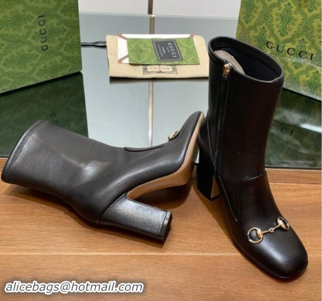 Low Cost Gucci Leather Horsebit Heel Ankle Boots 6.5cm Black 906008