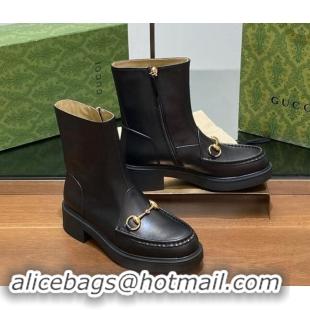 Hot Style Gucci Calf Leather Horsebit Ankle Boots 4.5cm Black 906014