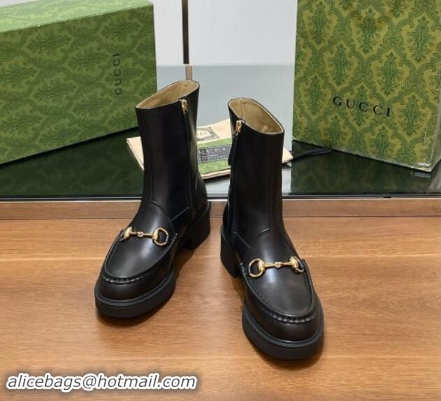 Hot Style Gucci Calf Leather Horsebit Ankle Boots 4.5cm Black 906014