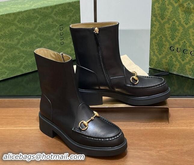 Hot Style Gucci Calf Leather Horsebit Ankle Boots 4.5cm Black 906014