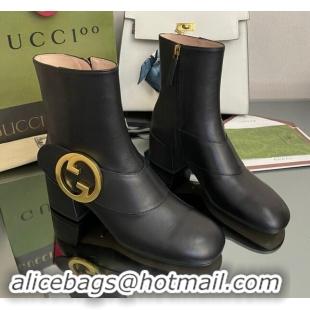 Luxury Cheap Gucci Blondie Leather Ankle Boot 5.5cm Black 906015