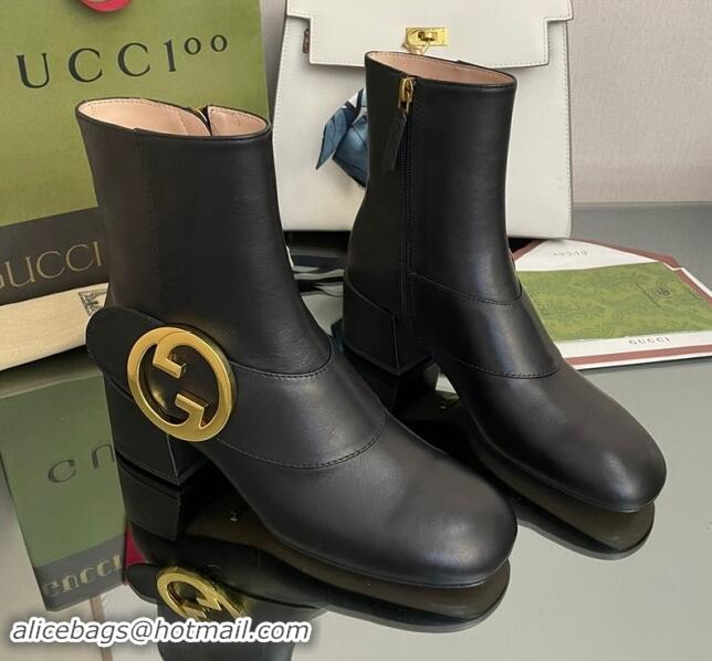 Luxury Cheap Gucci Blondie Leather Ankle Boot 5.5cm Black 906015