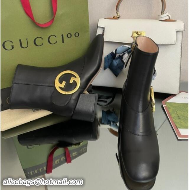 Luxury Cheap Gucci Blondie Leather Ankle Boot 5.5cm Black 906015