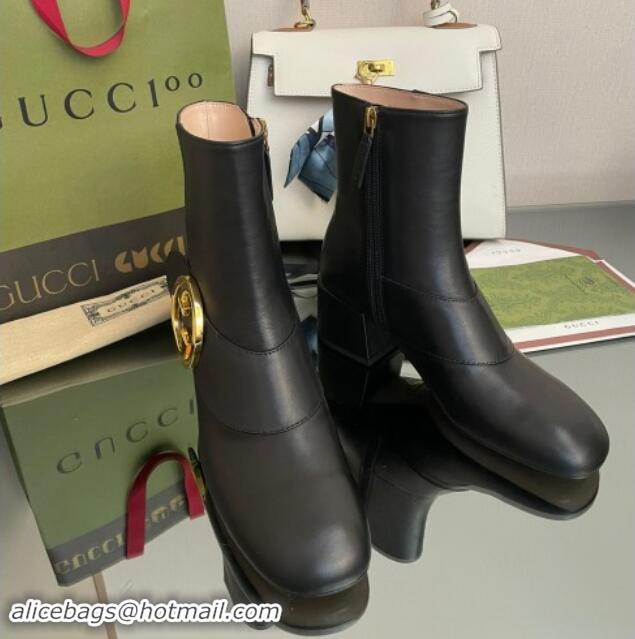 Luxury Cheap Gucci Blondie Leather Ankle Boot 5.5cm Black 906015