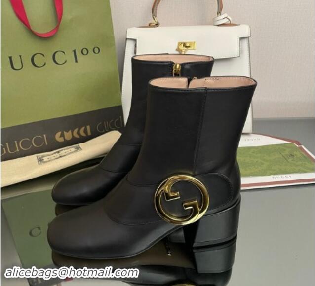 Luxury Cheap Gucci Blondie Leather Ankle Boot 5.5cm Black 906015