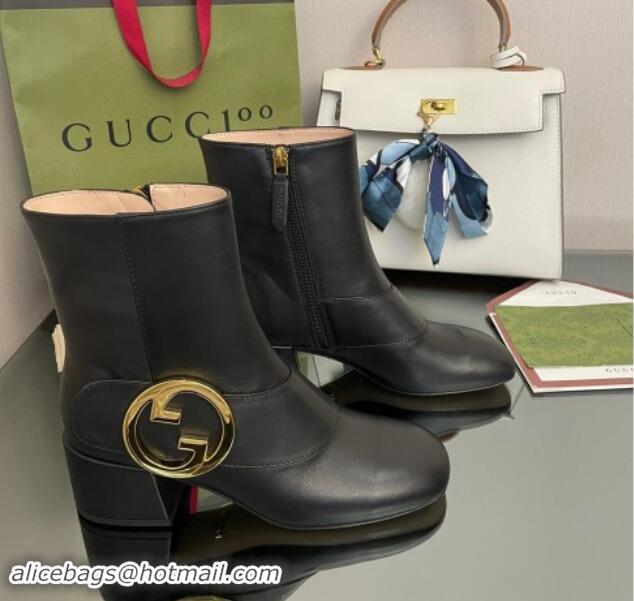 Luxury Cheap Gucci Blondie Leather Ankle Boot 5.5cm Black 906015