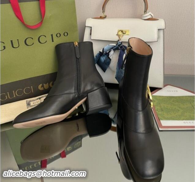 Luxury Cheap Gucci Blondie Leather Ankle Boot 5.5cm Black 906015