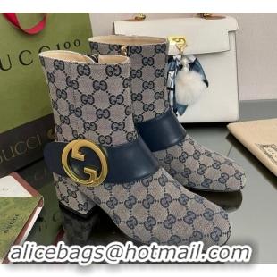 1:1 aaaaa Gucci Blondie GG Canvas Ankle Boot 5.5cm Blue 906017