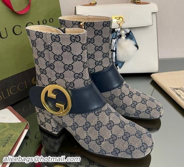 1:1 aaaaa Gucci Blondie GG Canvas Ankle Boot 5.5cm Blue 906017