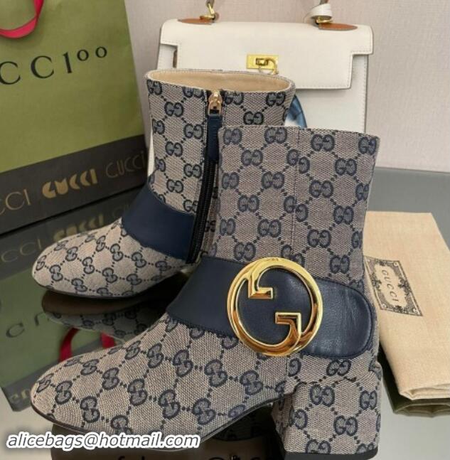 1:1 aaaaa Gucci Blondie GG Canvas Ankle Boot 5.5cm Blue 906017