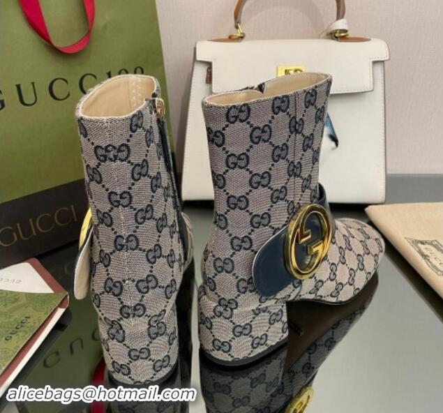 1:1 aaaaa Gucci Blondie GG Canvas Ankle Boot 5.5cm Blue 906017