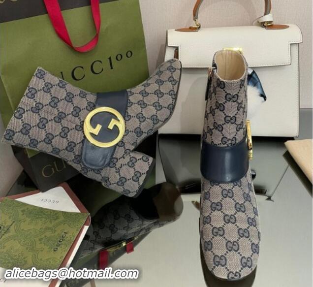 1:1 aaaaa Gucci Blondie GG Canvas Ankle Boot 5.5cm Blue 906017