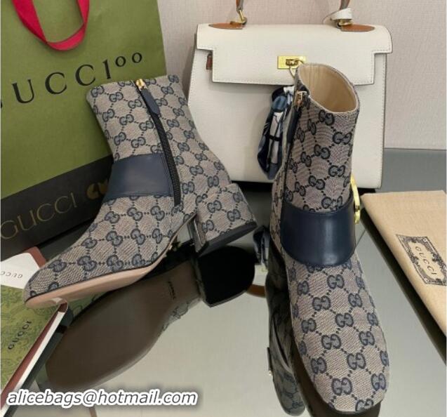 1:1 aaaaa Gucci Blondie GG Canvas Ankle Boot 5.5cm Blue 906017