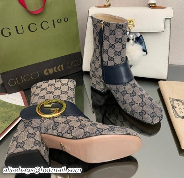 1:1 aaaaa Gucci Blondie GG Canvas Ankle Boot 5.5cm Blue 906017