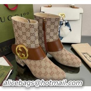 1:1 Gucci Blondie GG Canvas Ankle Boot 5.5cm Light Brown 906018