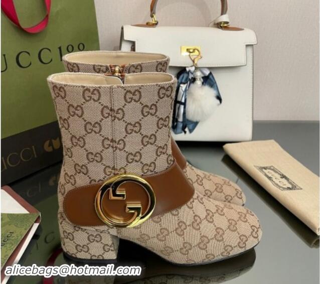 1:1 Gucci Blondie GG Canvas Ankle Boot 5.5cm Light Brown 906018