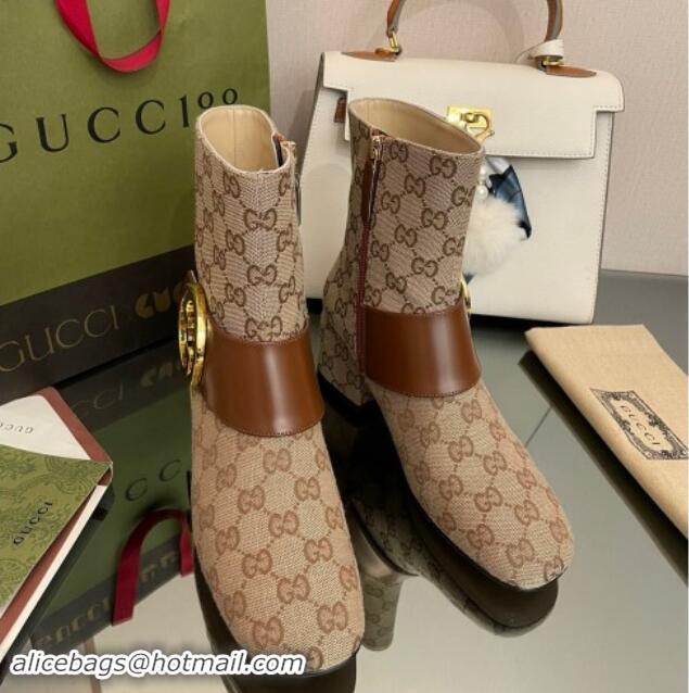 1:1 Gucci Blondie GG Canvas Ankle Boot 5.5cm Light Brown 906018