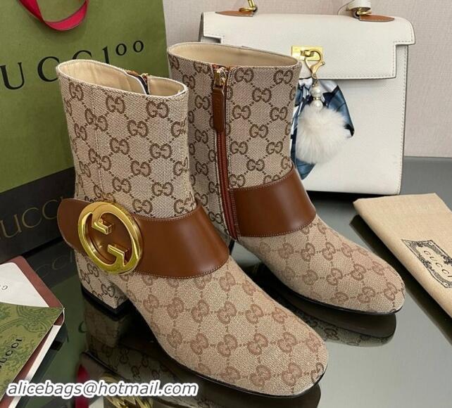 1:1 Gucci Blondie GG Canvas Ankle Boot 5.5cm Light Brown 906018